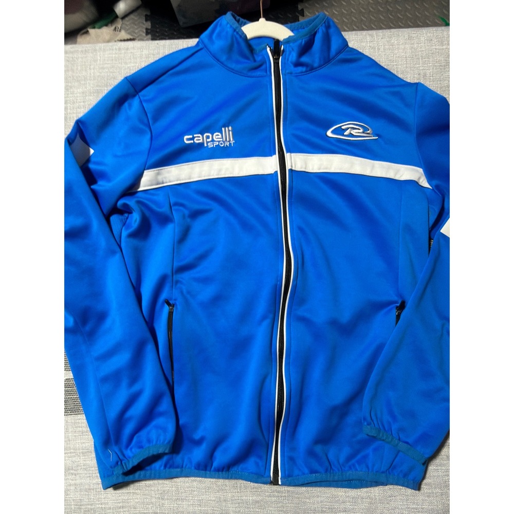 Capelli Sport Kids Track Jacket Blue White Zip Up Athletic Tracksuit Top Size L‎